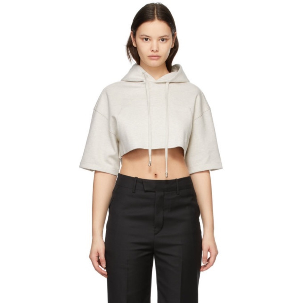 ADER error Beige Cropped Short Sleeve Hoodie